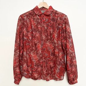 Vintage 70s Fiery Red Floral Polyester Knits For Joyce Blouse
